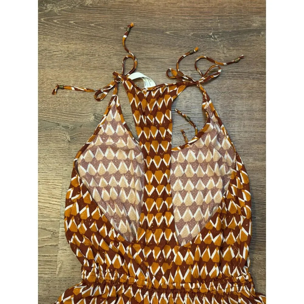 Anthropologie Jumpsuit by Graham Keegan Boho Geometric Chevron Tie Shoulder M